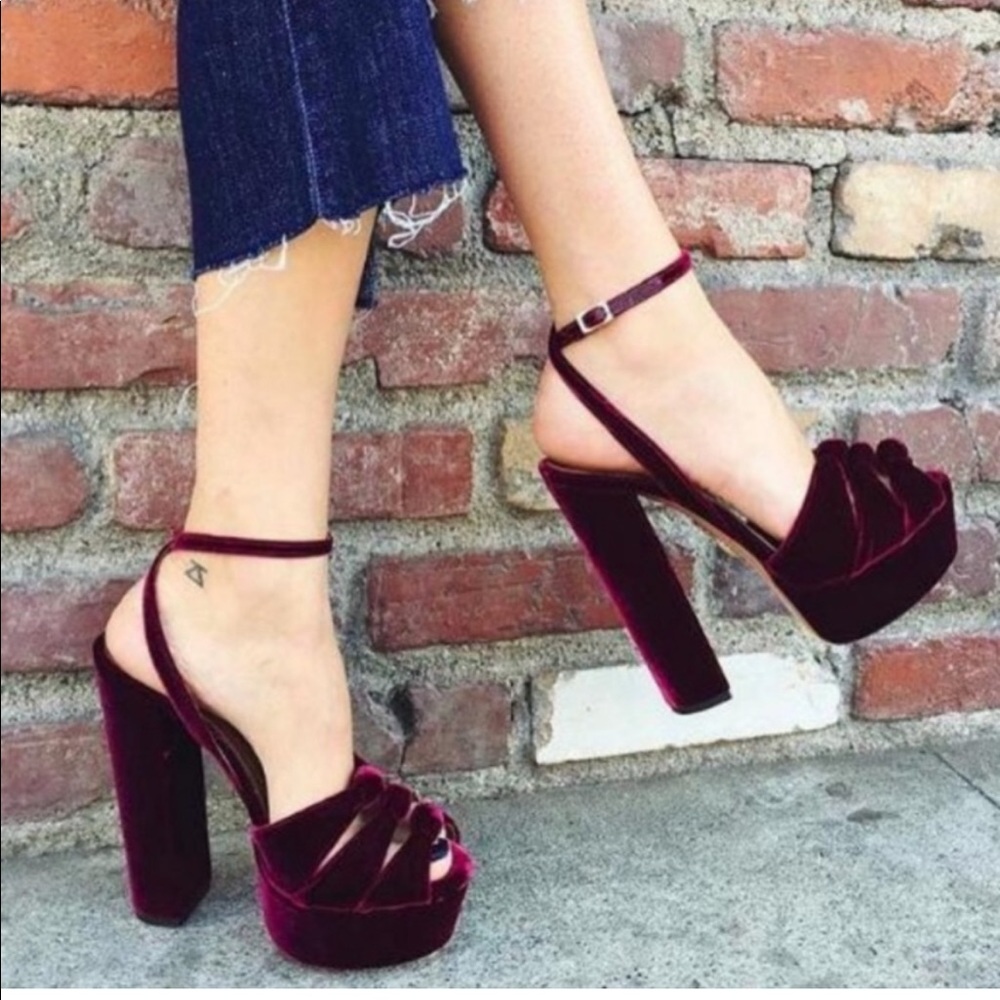 $895 AQUAZZURA Mira Embellished Twill Platform Sandal Plum 37.5 - Picture 10 of 12